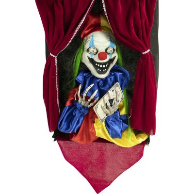 Haunted Hill Farm Animatronic Clown, Indoor/Outdoor Halloween Decor, Flashing Red Eyes, Talking, Battery Operated