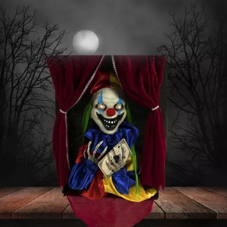 Animatronic Clown from Haunted Hill Farm Indoor/Outdoor Halloween Decoration Flashing Red Eyes Talking Battery Operated Halloween Animatronics