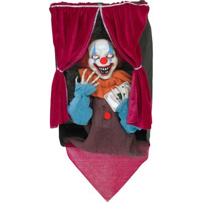 Haunted Hill Farm Animatronic Clown, Indoor/Outdoor Halloween Decor, Flashing Red Eyes, Red Hair, Talking, Battery Operated
