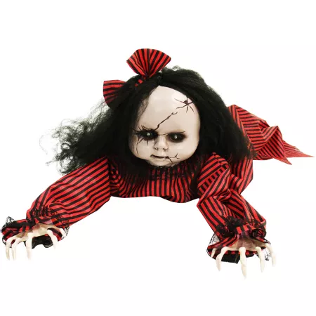 Haunted Hill Farm 44" Animatronic Doll Indoor/Outdoor Halloween Decor Light-Up Blue Eyes Battery Operated Halloween Animatronics