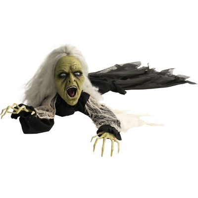 Haunted Hill Farm 63 in. Animatronic Witch, Indoor/Outdoor Halloween Decor, Flashing Red Eyes, Battery Operated