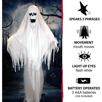 Image showing  Life-Size Animatronic Reaper, Indoor/Outdoor Halloween Decor, Flashing White Eyes, Poseable