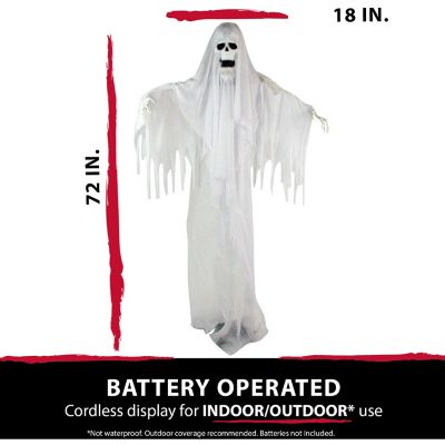 Image showing  Life-Size Animatronic Reaper, Indoor/Outdoor Halloween Decor, Flashing White Eyes, Poseable