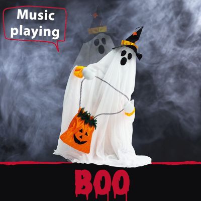 Image showing  27 in. Ghost with Lights and Music Halloween Animatronic, Indoor or Covered Outdoor Halloween Decoration