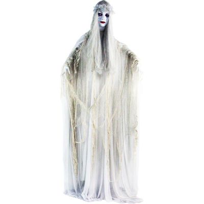 Haunted Hill Farm Life-Size Animatronic Bride, In/Outdoor Halloween Decoration, Flashing Red Eyes, Poseable, Battery-Operated