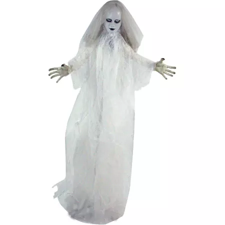 Haunted Hill Farm Life-Size Animatronic Bride Indoor/Outdoor Halloween Decoration Flashing Red Eyes Poseable Battery Operated Halloween Animatronics