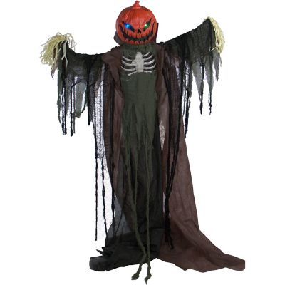 Haunted Hill Farm 80 in. Life-Size Scarecrow Halloween Animatronic, Indoor/Outdoor Halloween Decoration, Flashing Colorful Eyes
