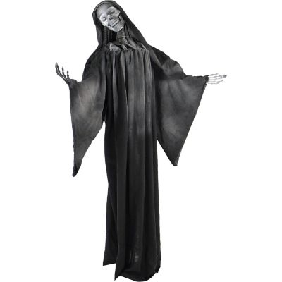 Haunted Hill Farm 63-In. Talking Reaper, Indoor/Outdoor Halloween Decoration, Flashing White Eyes, Poseable, Battery Operated