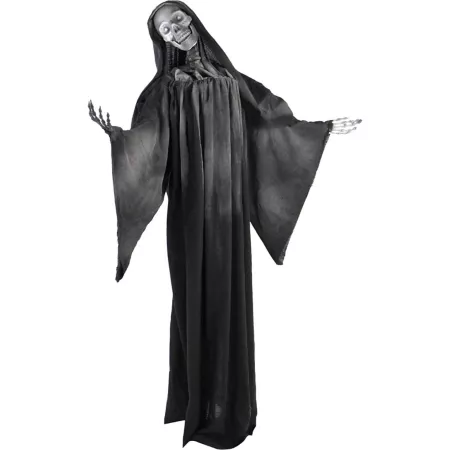 Haunted Hill Farm 63 in Talking Grim Reaper Indoor/Outdoor Halloween Decoration Flashing White Eyes Poseable Battery Operated Halloween Animatronics