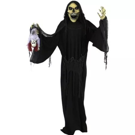 Haunted Hill Farm 64 in Life-Size Animatronic Halloween Grim Reaper Indoor/Outdoor Halloween Decoration Colorful Flashing Eyes Halloween Animatronics