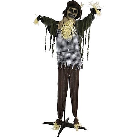 Haunted Hill Farm Life-Size Animatronic Scarecrow, Indoor/Outdoor Halloween Decor, Laughing, Battery Operated