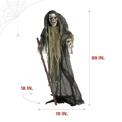 Image showing  69 in. Life-Size Reaper Halloween Animatronic, Indoor/Outdoor Halloween Decoration, Flashing Red Eyes