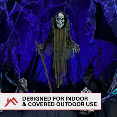 Image showing  69 in. Life-Size Reaper Halloween Animatronic, Indoor/Outdoor Halloween Decoration, Flashing Red Eyes