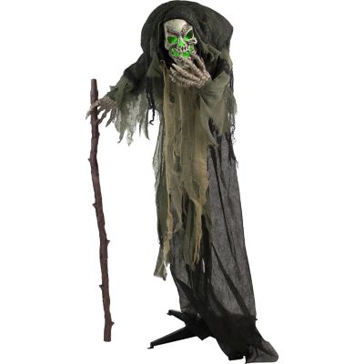 Image showing 8 th Haunted Hill Farm 69 in. Life-Size Reaper Halloween Animatronic, Indoor/Outdoor Halloween Decoration, Flashing Red Eyes