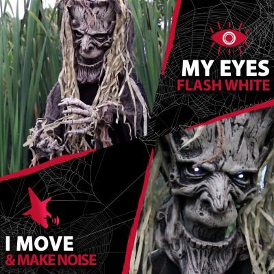 Image showing  Life-Size Animatronic Tree Man, Indoor/Outdoor Halloween Decor, Light-Up White Eyes, Poseable