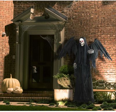 Haunted Hill Farm Life-Size Animatronic Reaper, Indoor/Outdoor Halloween Decor, Flashing Eyes, 63 in., HHWINGSKEL-2FLSA