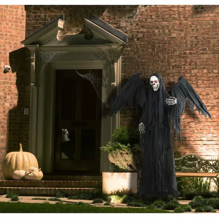 Haunted Hill Farm 63 in Halloween Animatronic Life-Size Grim Reaper Indoor/Outdoor Halloween Decoration Flashing Eyes Halloween Animatronics