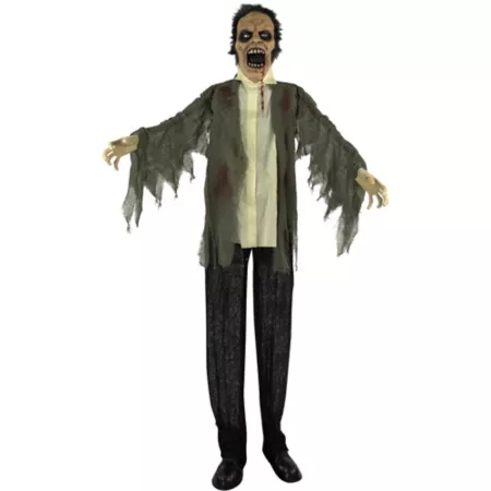 Haunted Hill Farm Life-Size Animatronic Zombie Indoor/Outdoor Halloween Decoration Bright Colorful Eyes Poseable Halloween Animatronics