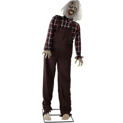 Haunted Hill Farm Life-Size Moaning Animatronic Zombie, Indoor/Outdoor Halloween Decor, Red Flashing Eyes