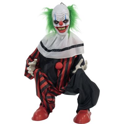 Haunted Hill Farm Life-Size Animatronic Clown, Indoor/Outdoor Halloween Decor, Flashing Red Eyes, Talking