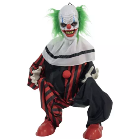 Life-Size Animatronic Clown from Haunted Hill Farm Indoor/Outdoor Halloween Decoration Flashing Red Eyes Talking Halloween Animatronics