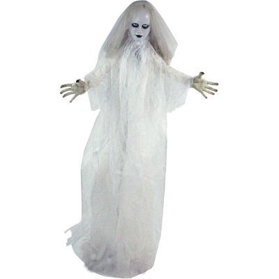 Haunted Hill Farm Life-Size Animatronic Bride, Indoor/Outdoor Halloween Decor, Flashing Red Eyes, Poseable, Battery-Operated
