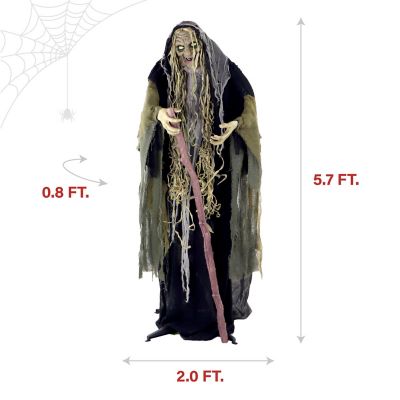 Image showing  68 in. Life-Size Poseable Swamp Witch with Lights and Sound Halloween Animatronic for Indoor/Covered Outdoor