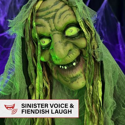Image showing  68 in. Life-Size Poseable Swamp Witch with Lights and Sound Halloween Animatronic for Indoor/Covered Outdoor