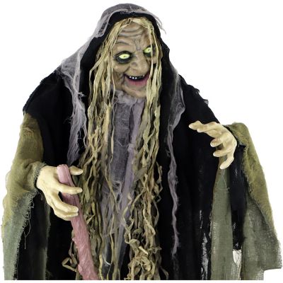 Image showing 5 th Haunted Hill Farm 68 in. Life-Size Poseable Swamp Witch with Lights and Sound Halloween Animatronic for Indoor/Covered Outdoor