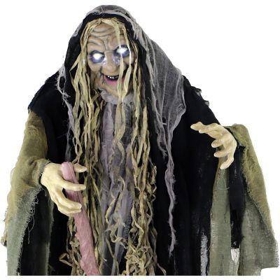 Image showing 6 th Haunted Hill Farm 68 in. Life-Size Poseable Swamp Witch with Lights and Sound Halloween Animatronic for Indoor/Covered Outdoor