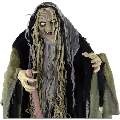 Image showing 7 th Haunted Hill Farm 68 in. Life-Size Poseable Swamp Witch with Lights and Sound Halloween Animatronic for Indoor/Covered Outdoor