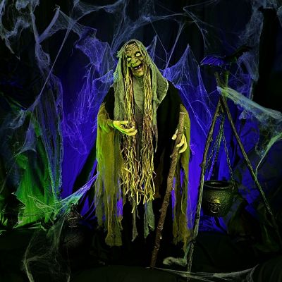 Image showing 8 th Haunted Hill Farm 68 in. Life-Size Poseable Swamp Witch with Lights and Sound Halloween Animatronic for Indoor/Covered Outdoor