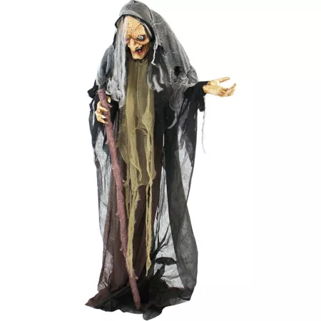 Haunted Hill Farm 71" Life-Size Articulated Witch with Halloween Animatronic Lights and Sounds Indoor/Covered Outdoor Halloween Animatronics