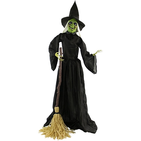Haunted Hill Farm Life-Size Animatronic Witch, Indoor/Outdoor Halloween Decor, Talking, Poseable, Battery Op, HHWITCH-11FLSA
