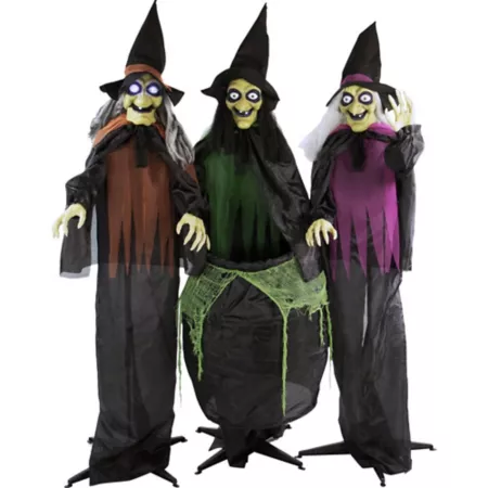 Haunted Hill Farm 70.9 in Life Size Witches Halloween Animatronic Indoor/Outdoor Halloween Decor Light Up Eyes Halloween Animatronics