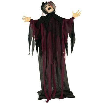 Haunted Hill Farm Life-Size Animatronic Witch, Indoor/Outdoor Halloween Decor, Light-Up Colorful Eyes, Poseable