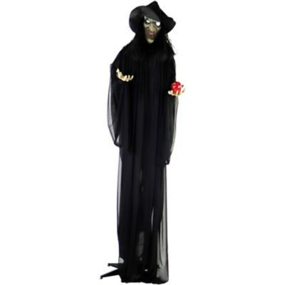 Haunted Hill Farm Life-Size Animatronic Witch, Indoor/Outdoor Halloween Decor, Flashing Red Eyes, Poseable