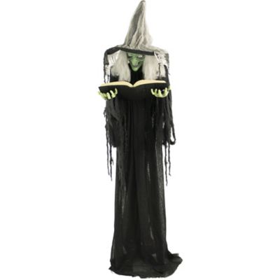 Haunted Hill Farm 69 in. Life-Size Witch Halloween Animatronic, Indoor/Outdoor Halloween Decoration, Light-Up Green Eyes