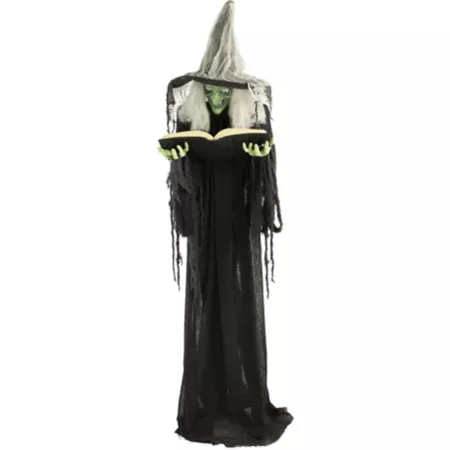 Haunted Hill Farm 69 in Life-Size Animatronic Witch for Halloween Indoor/Outdoor Halloween Decor Light-Up Green Eyes Halloween Animatronics