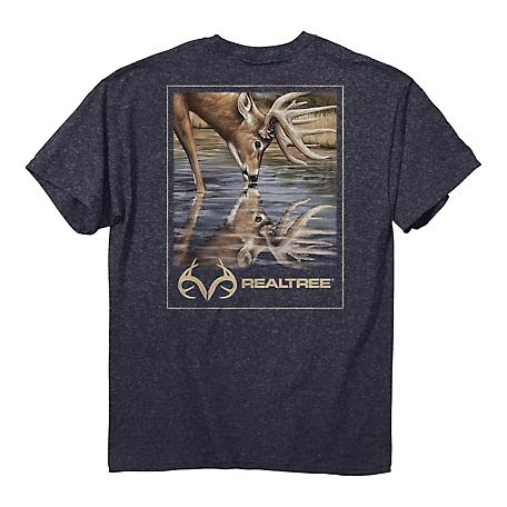 Realtree Men's RT Deer Reflections T-Shirt, Heather Navy, 3XL