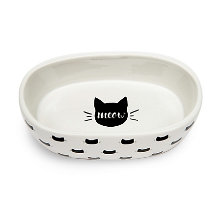 Park Life Designs White Monty Oval-Shaped Dishwasher Safe Ceramic Cat Bowl, 2 Cups, 1-Pack