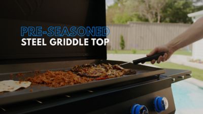 Image showing 6 th Even Embers 5-Burner Propane Gas Pre-Seasoned Griddle with Lid, 40 in., Black