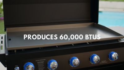 Image showing 7 th Even Embers 5-Burner Propane Gas Pre-Seasoned Griddle with Lid, 40 in., Black