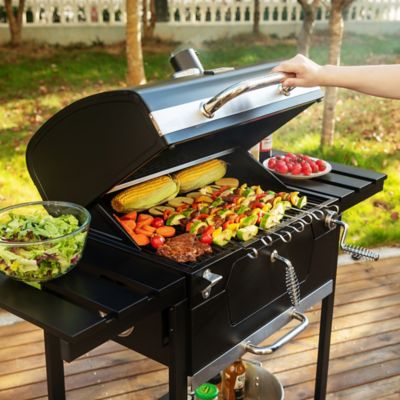 Image showing  Barrel Charcoal Grill with Bottom Shelf and Foldable Side Tables, 490 sq. in., Black