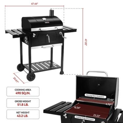 Image showing 8 th Royal Gourmet Barrel Charcoal Grill with Bottom Shelf and Foldable Side Tables, 490 sq. in., Black