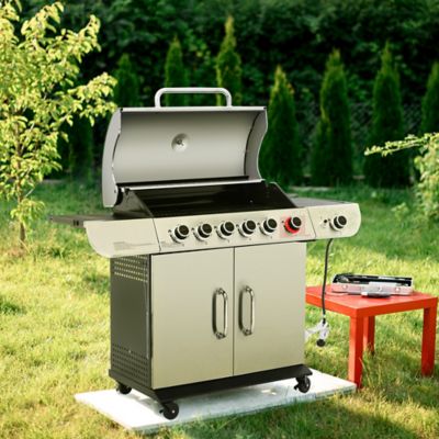 Image showing 9 th Royal Gourmet 6-Burner Propane Gas Grill with Cabinet, Sear and Side Burner, Gray