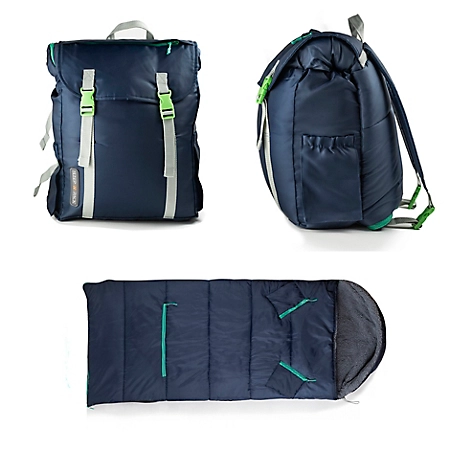 mimish Sleep-n-pack, 37 F Packable Kid's Sleeping Bag Backpack, Outdoor Rated, 7-12 Yrs Sherpa Lined, Navy/Grey