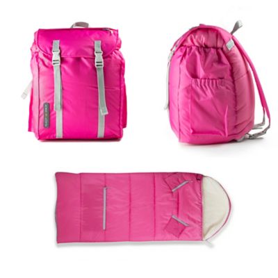 mimish Sleep-n-pack, 37 F Packable Kid's Sleeping Bag Backpack, Outdoor Rated, 7-12 Yrs Sherpa Lined, Pink/White