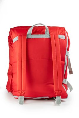 Image showing  Sleep-n-pack, 37 F Packable Kid's Sleeping Bag Backpack, Outdoor Rated, 7-12 Yrs Sherpa Lined, Red/Grey