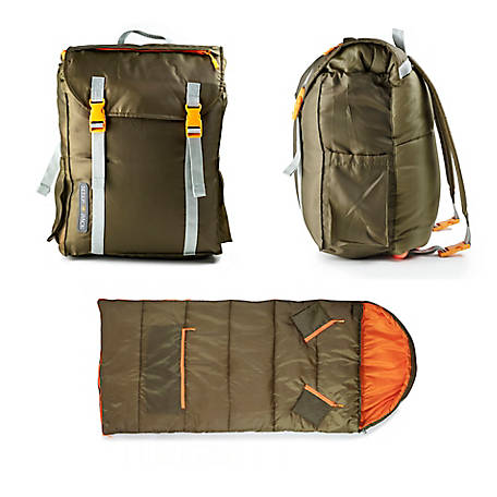 mimish Sleep-n-pack, 37 F Packable Kid's Sleeping Bag & Backpack, Outdoor Rated, 7-12 Yrs, Olive Orange